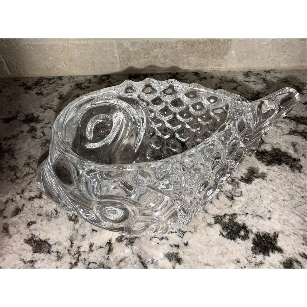 Heavy Lead Crystal Fish-Shaped Bowl 2 Lb 8 oz Vintage Decorative